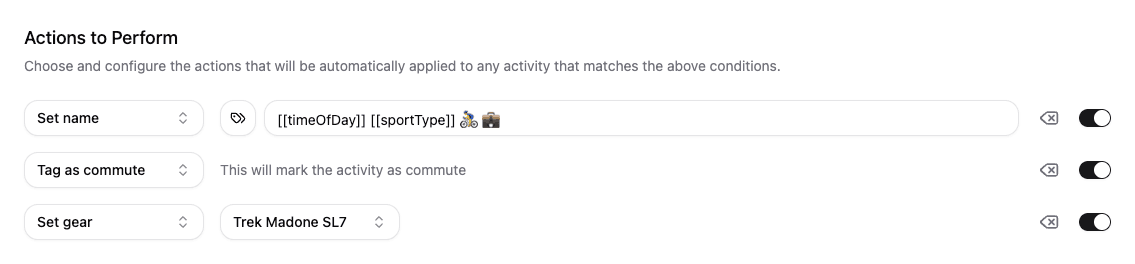 Activity Craft rule conditions and actions interface